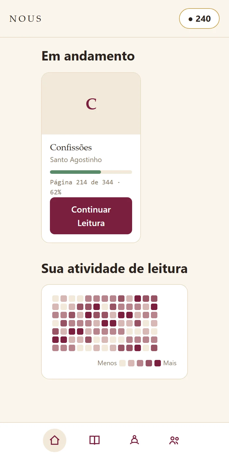 Tela da biblioteca do Ecco, com os livros em leitura e a barra de progresso de cada um